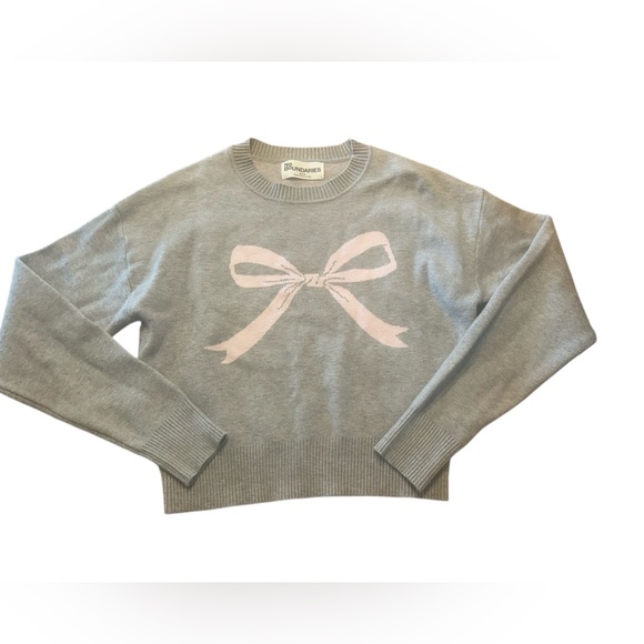 No Boundaries Sweaters - No Boundaries Gray Sweater with Pink Bow